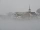 Sawyer Memorial Congregational Church in fog
